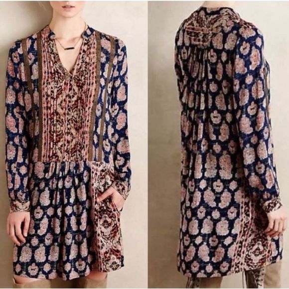 Anthropologie Women's Tiny Paquerette Boho Shirt Dress Size Medium - Picture 2 of 10